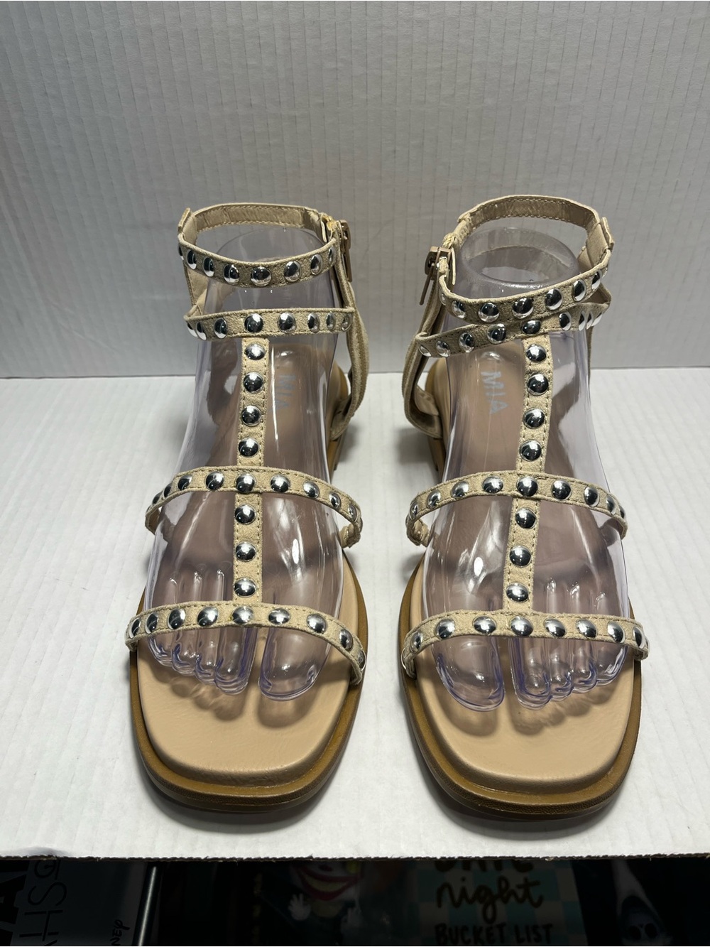 MIA Madison Gladiator Studded Beige Women's Sandals NWT Sz 8